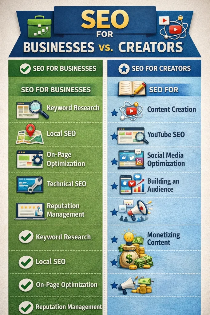 seo for businesses vs creators
